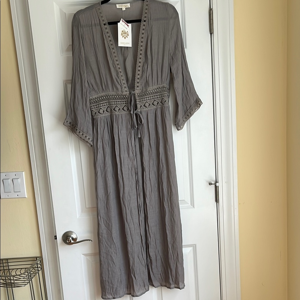 Rebellion beach cover up. Taupe color with center tie   NWT